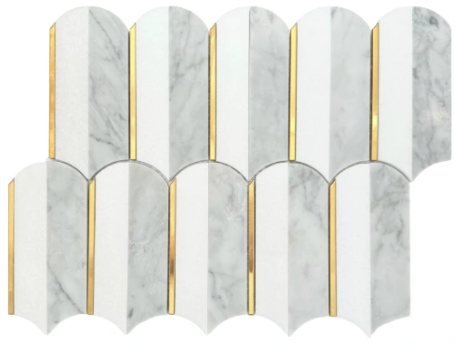 JUMBO FEATHER CARRARA + THASSOS + GOLD Design mosaic tiles